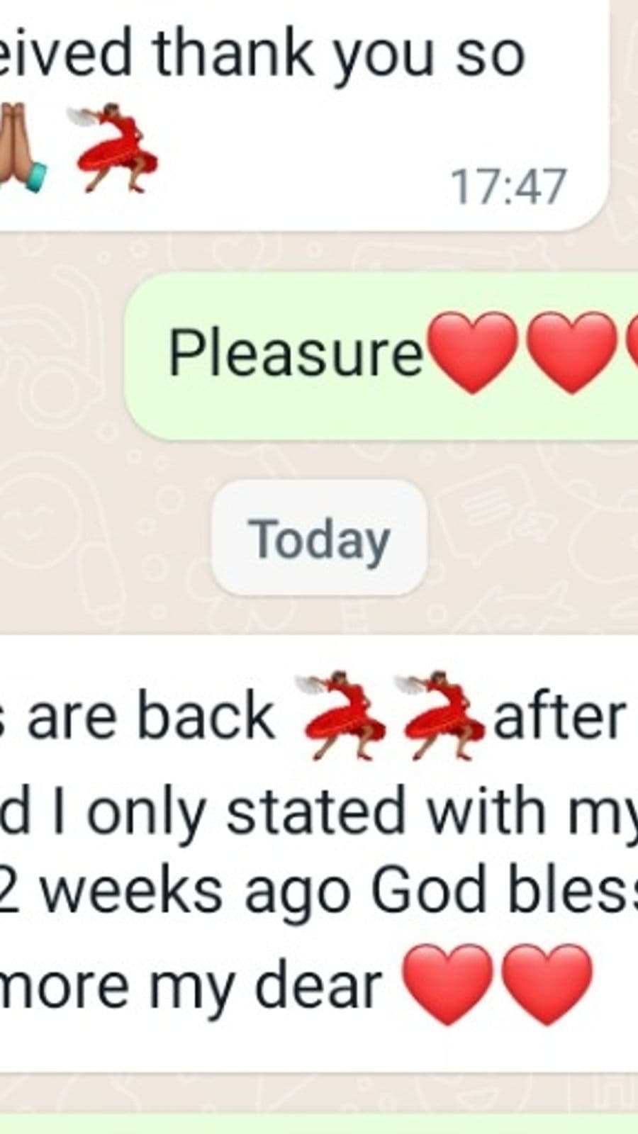 WhatsApp testimonial from a GaiaBerry customer (13)