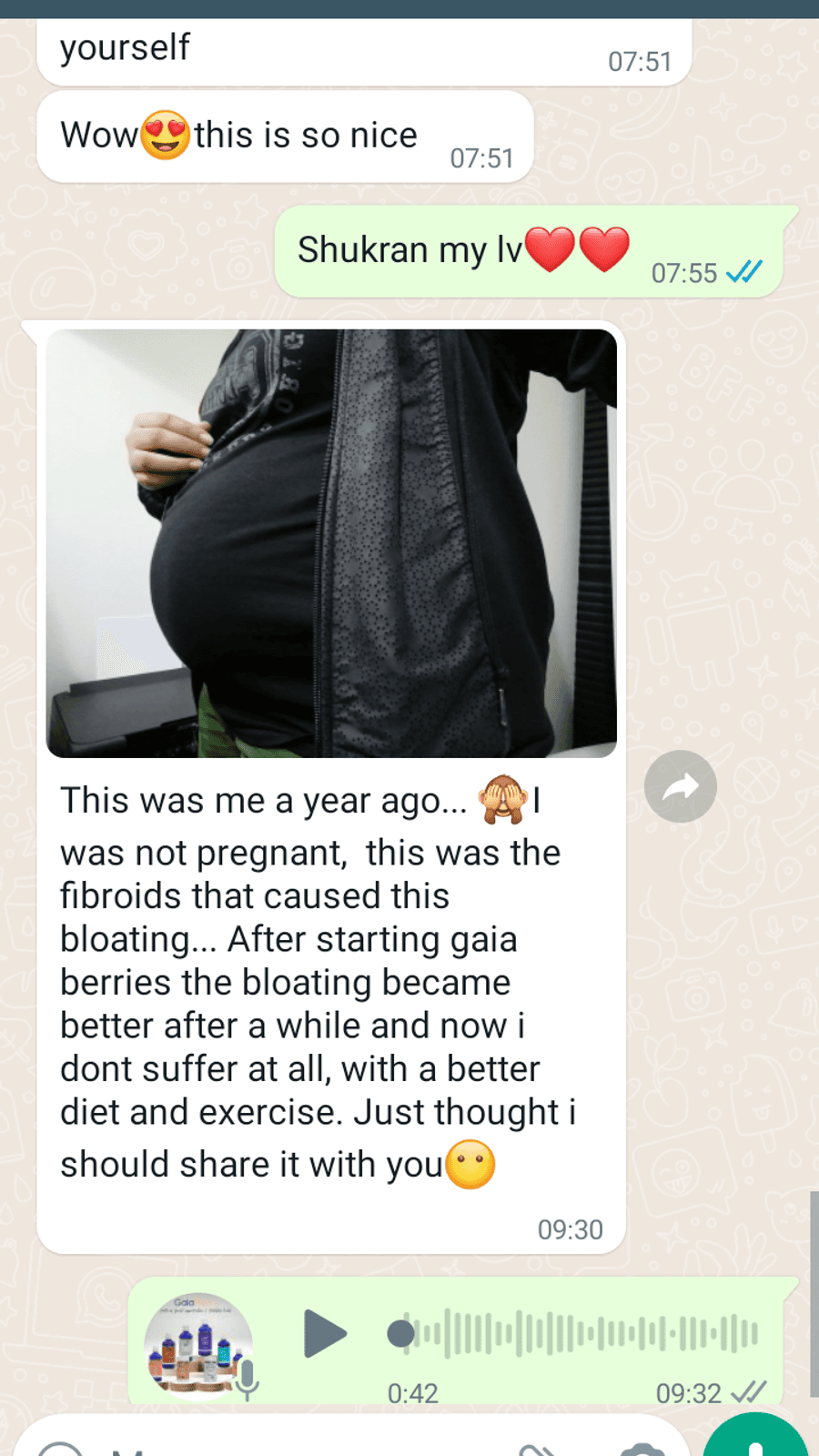 WhatsApp testimonial from a GaiaBerry customer (23)