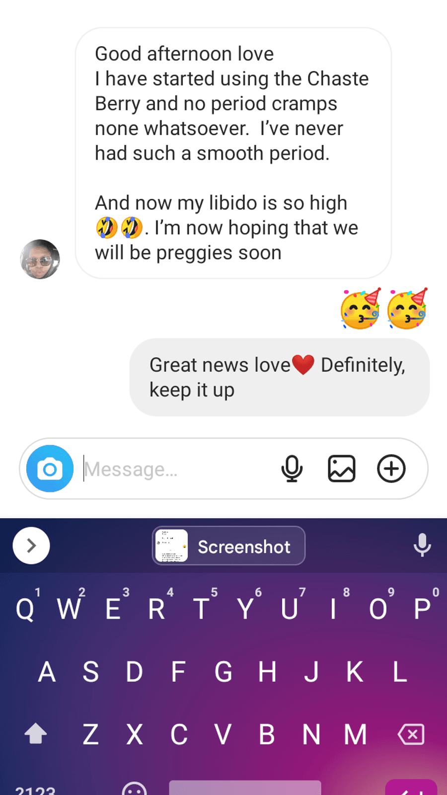 WhatsApp testimonial from a GaiaBerry customer (21)