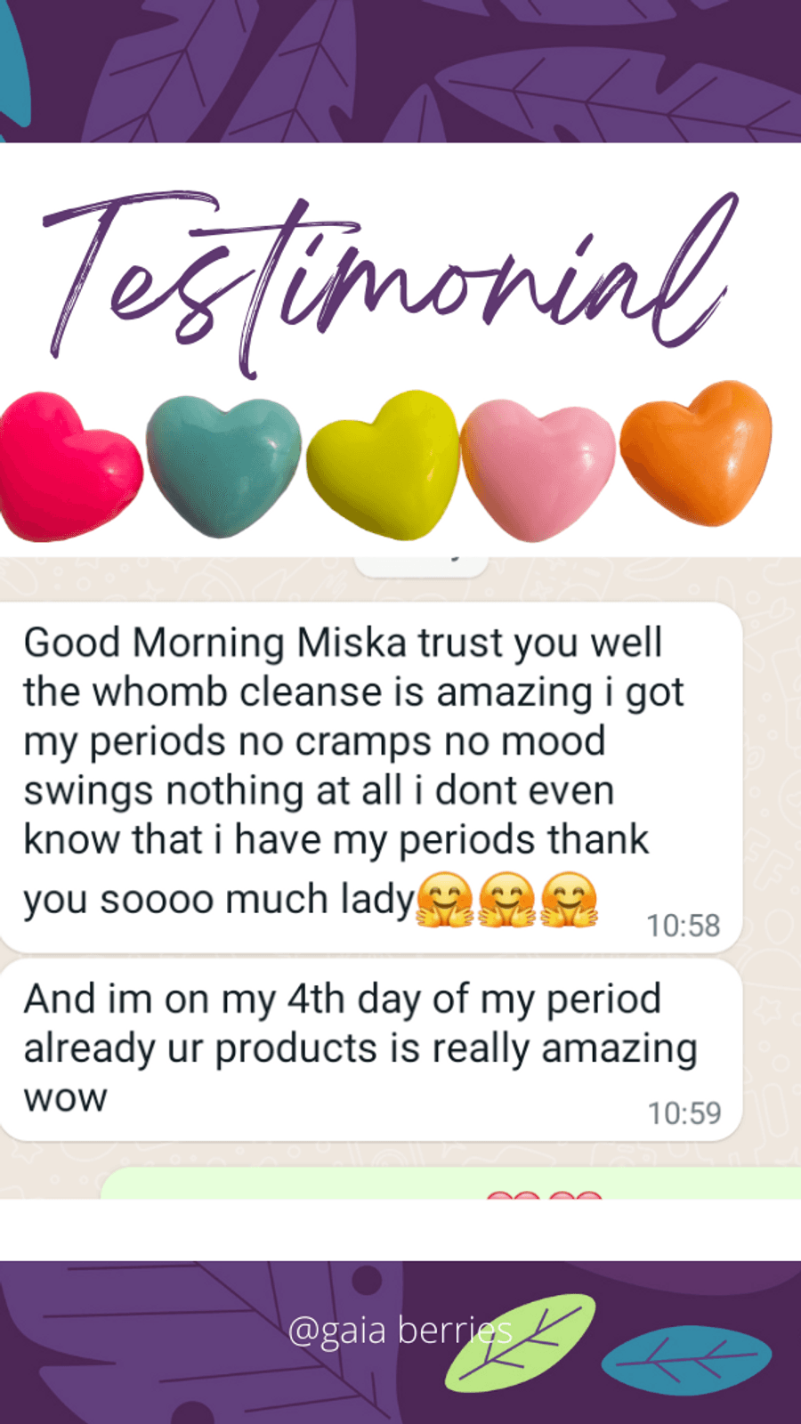 WhatsApp testimonial from a GaiaBerry customer (37)