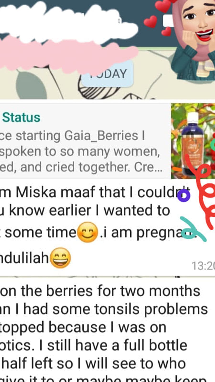 WhatsApp testimonial from a GaiaBerry customer (36)