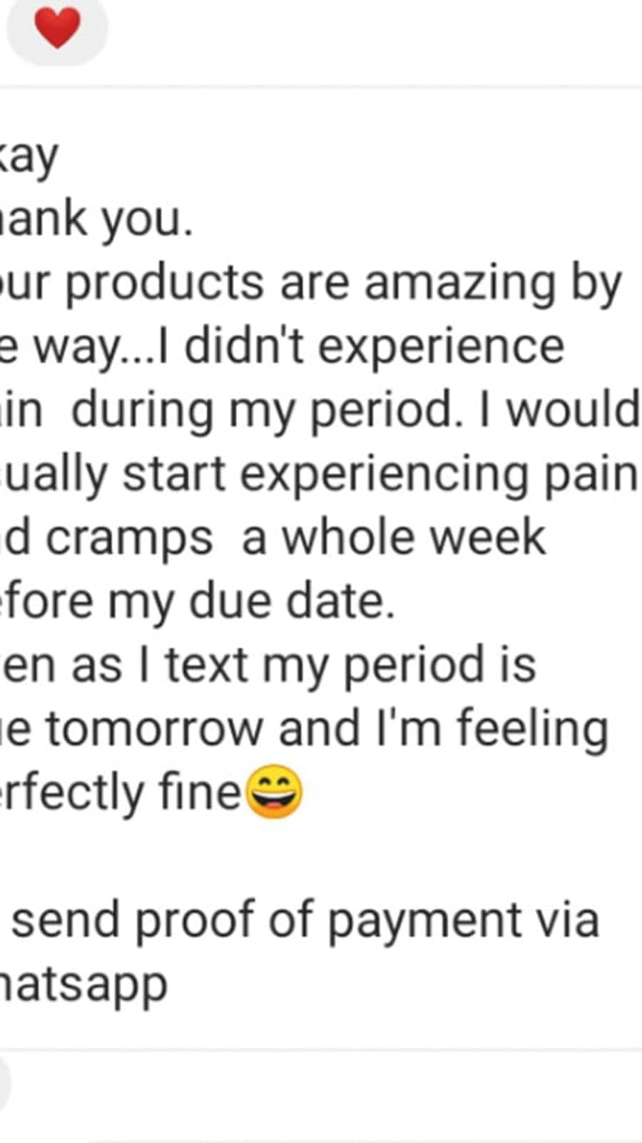 WhatsApp testimonial from a GaiaBerry customer (33)