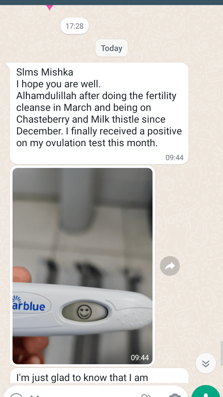 WhatsApp testimonial from a GaiaBerry customer (10)